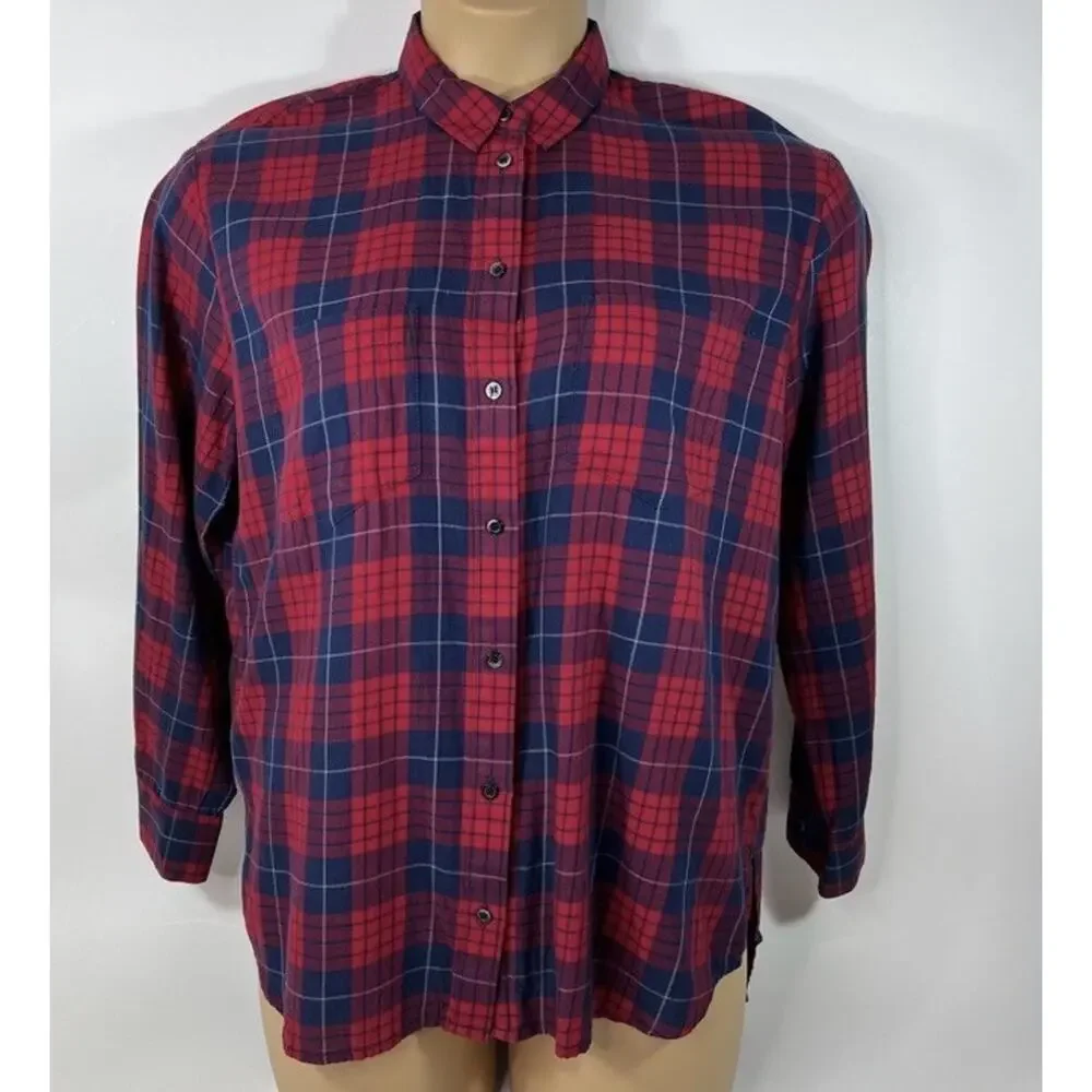 J.Crew Boy Fit Women's Size M Red / Blue Plaid Button-Up 100% Cotton Shirt - Picture 15 of 16